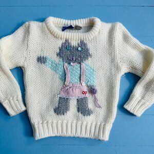 Vintage 80s Ocean Pacific Sweater, Vintage Cat Sweater, Animal Sweater, Kitten